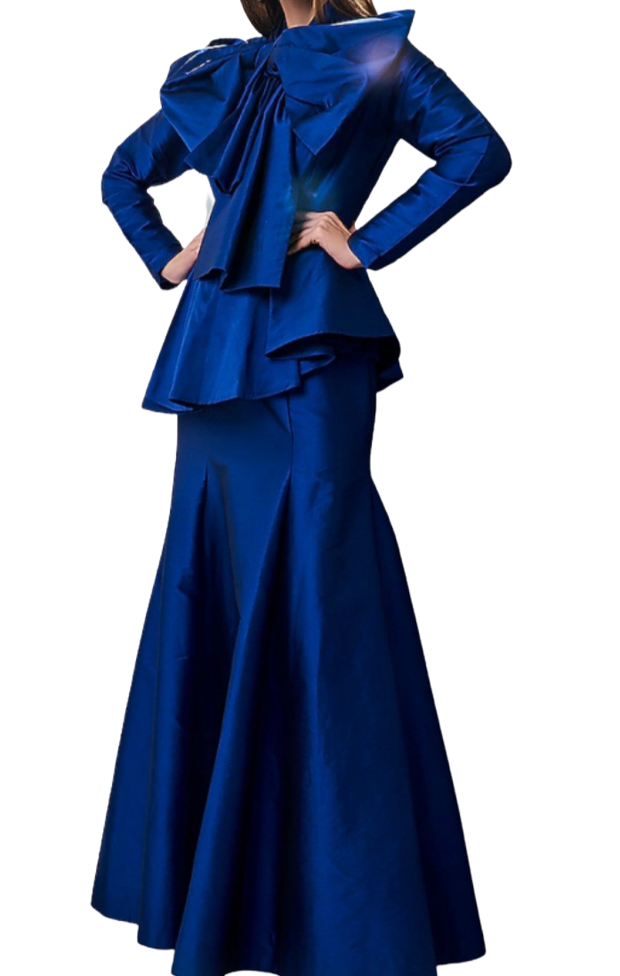 Royal Blue Peplum Gown With Bow – Preserve